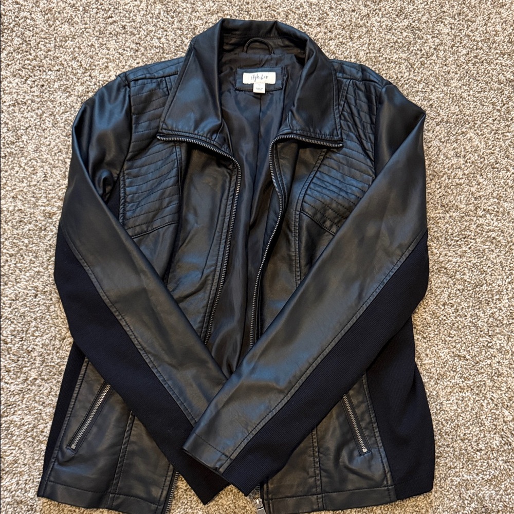 Style & Co. Quilted Black Leather Jacket